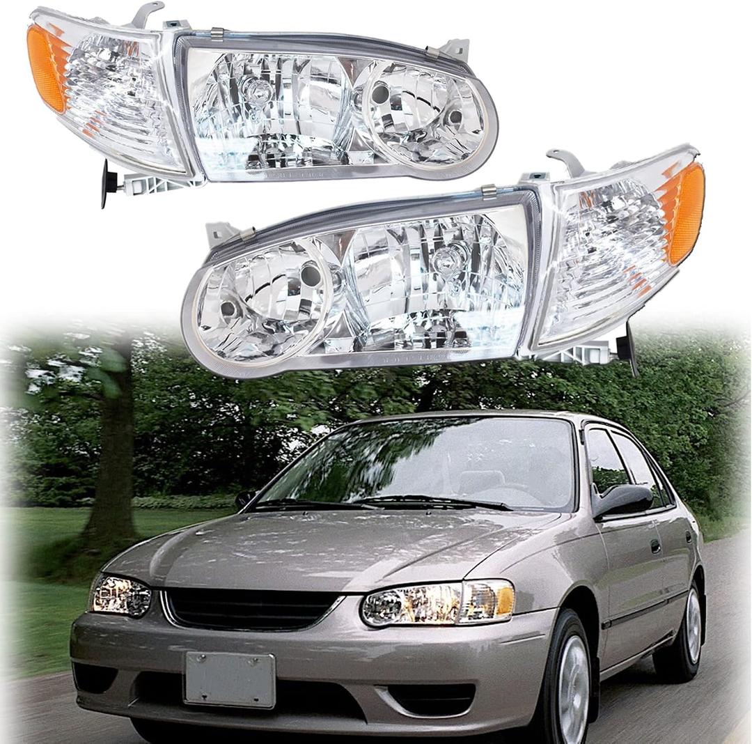 TO2502133 TO2503133 Clear Lens Driver and Passenger Side Headlamps Headlight Assembly Replacement for 2001-2002 Corolla with Corner Signal Lamp
