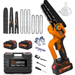 8" Mini Chainsaw Cordless, 1200W Brushless Electric Chain Saw with 2x 4000mAh Batteries & 6 Chains, 2-in-1 Dual Bar (8" & 6") Battery Powered Chainsaw, for Tree Trimming (Orange)