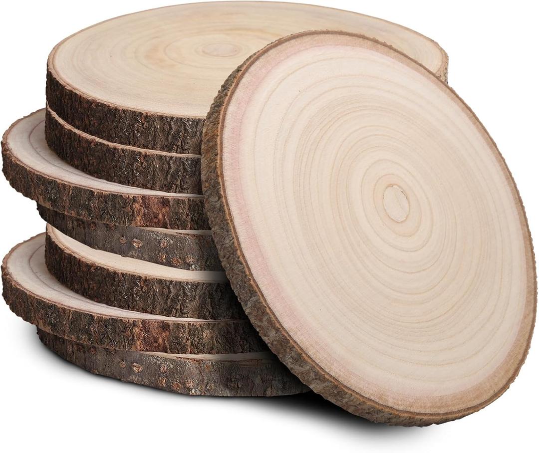 Wood Slices for Centerpieces, Wood Rounds Cookies for Crafts, Rustic Wood Circles & Slabs, Wooden Discs for Tables Decor-for Art Projects and Rustic Weddings (8pcs 8-9)