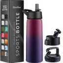 FineDine Water Bottle - Stainless Steel Insulated Water Bottle with Straw Lid, Flip Lid & Wide-Mouth Cap - Keeps Hot and Cold - 25 Oz / 739ml - Dreamy Purple
