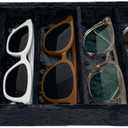 5-Compartment Velvet Sunglasses & Jewelry Organizer Tray Adjustable Dividers, Sturdy Wood, Non-Slip Storage Tray for Watches, Glasses, Bracelets, Desk or Drawer.(Tabby Black)