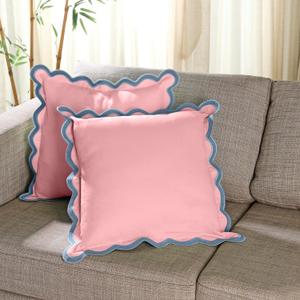 Scalloped Pillow Cover Pack of 2 Spring Chenille Decorative Throw Pillow Covers Cute Boho Couch Pillow Covers Aesthetic Funky Preppy Pillow Cases for Sofa Living Room (Blush Pink, 20x20 Inch)