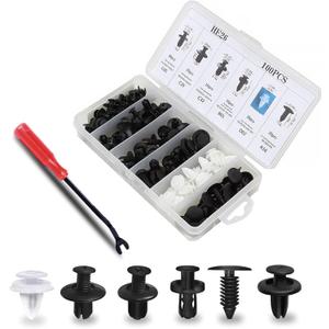 100 PCS Car Bumper Retainer Clips, 6.3mm 8mm 9mm 10mm Nylon Fasteners Rivet, Screws Replacement Kit with Remover Tool, Car Universal Snap Clips (Black & White)