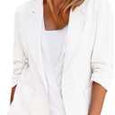 Mina Self 2025 Summer Linen Blazer Women Lightweight 3/4 Stretchy Ruched Sleeve Fully-Lined Casual Work Jacket with Pockets, Size Medium, White 