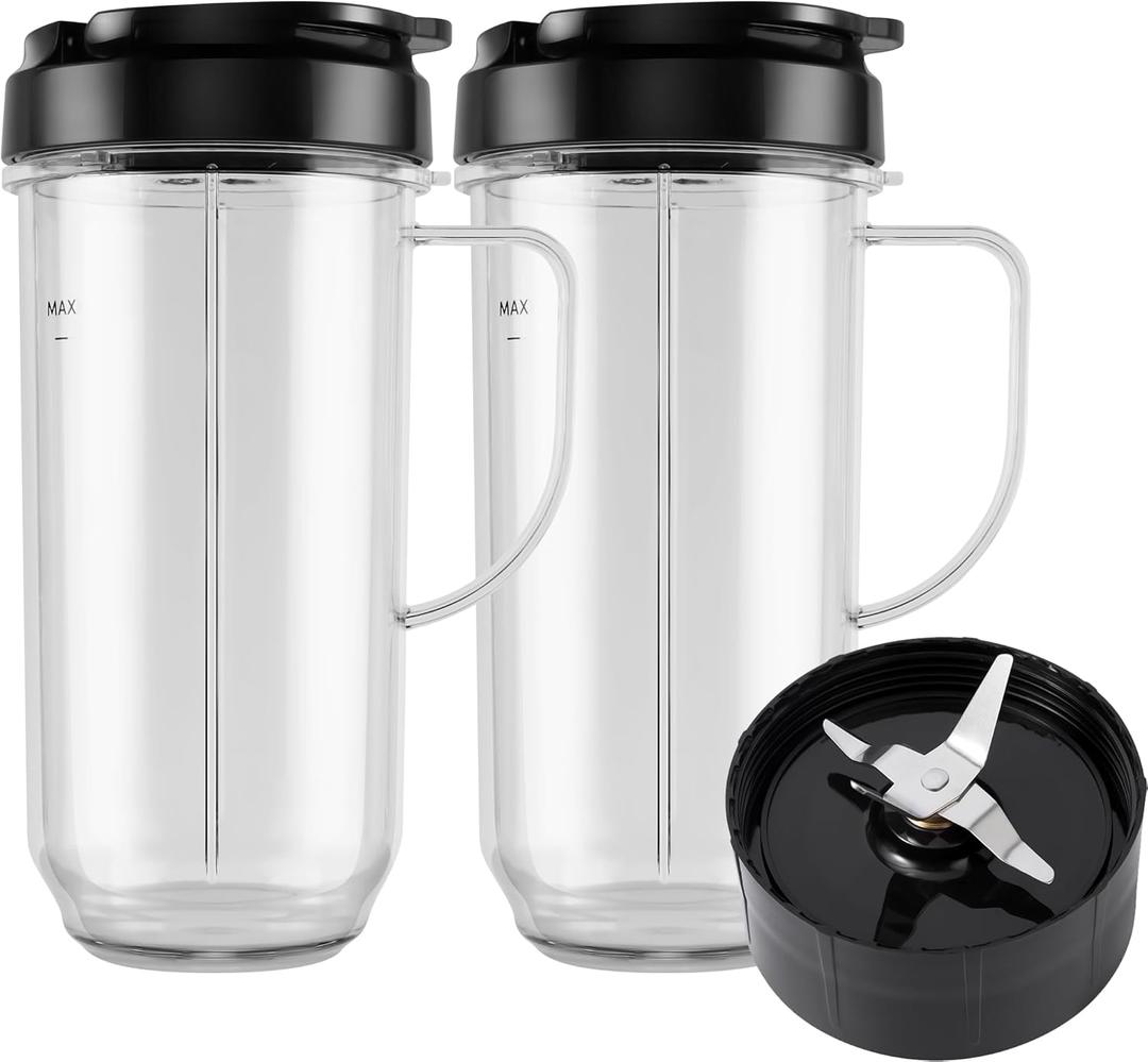 5-piece Magic Bullet Blender Cups, Tall 22oz Cup with Flip-Top To-Go Lid, Cross Blade, Blender Replacement Parts, Mug with Handle Compatible with Magic Bullet 250w MB1001