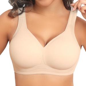 PoseFree Womens Seamless Wireless Supportive Bra Push Up Comfort Soft No Underwire Full Coverage T-Shirt Bra, 2XL