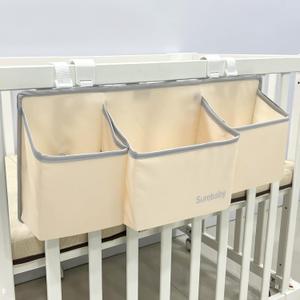 Hanging Baby Diaper Caddy, 3-in-1 Diaper Caddy Organizer Holder For Baby Crib, Nursery Organization Diaper Stacker Storage For Crib, Changing Table, Car, Wall-Beige