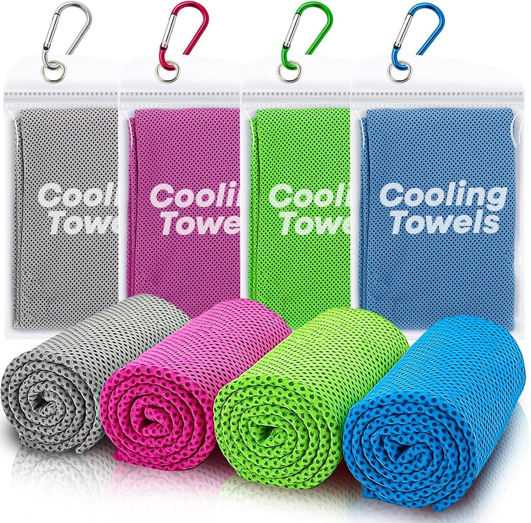 4 Pack Cooling Towels (40"x 12"), Soft Breathable Gym Towels, Outdoors Ice Towel for Neck and Face, Camp Essentials Microfiber Sweat Towels for Gym, Run, Yoga, Workout, Travel, Climb