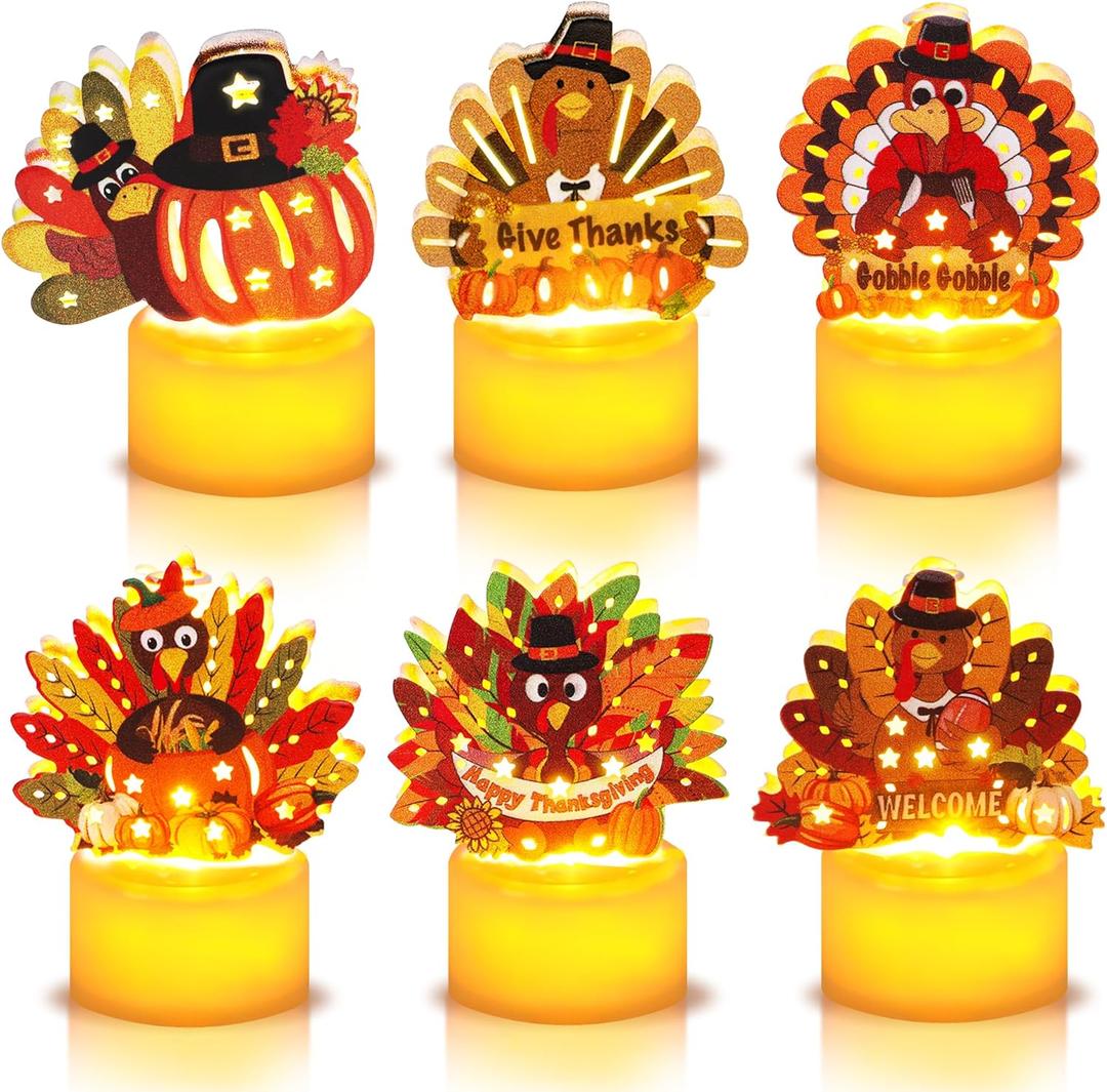 Thanksgiving Table Decorations 6 Pack Turkey Flameless LED Candles Battery Operated Turkey Tea Lights for Mantle Fireplace, Indoor Thanksgiving Decorations Centerpieces for Home Party Office