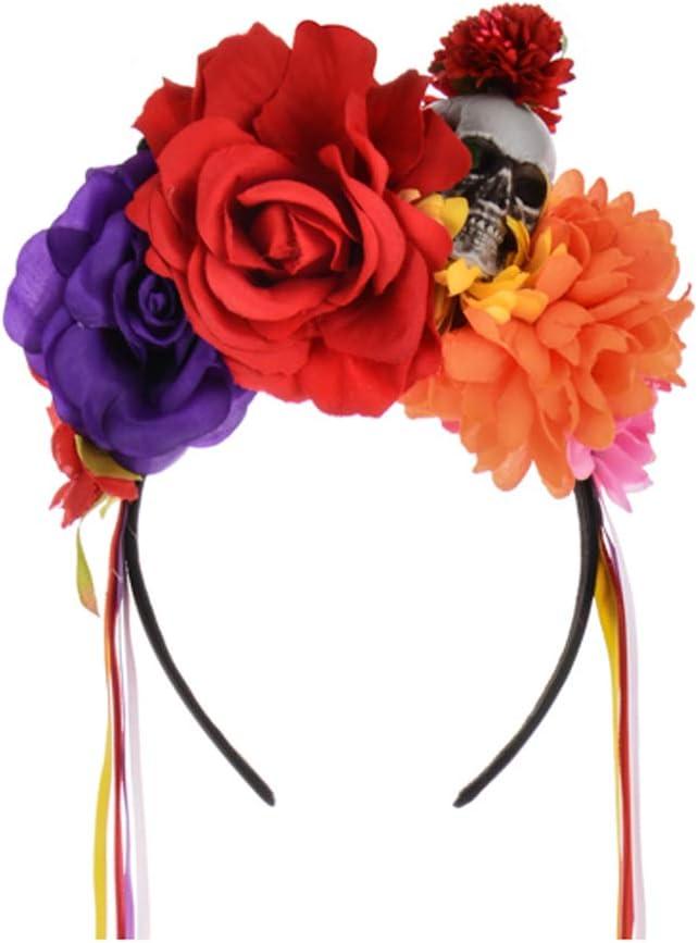 DreamLily Day of The Dead Headband Costume Rose Flower Crown Mexican Headpiece BC40