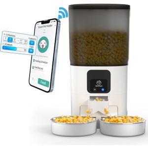 7L Automatic Cat Feeders for 2 Cats - 2.4G WiFi Timed Auto Feeder with APP Control, Cat Food Dispenser with Alexa for Multiple Cats, Detachable for Easy Clean, 1-10 Meals Per Day - White