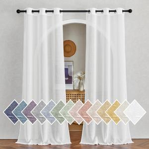 NICETOWN Linen White Doorway Curtains 80 inch Length, Grommet Semi Sheer Flax Linen Blend Balance Privacy with Light Filtering Window Treatments for Nursery/Kids Room, W36 x L80, 2 Panels
