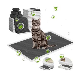ELEGX 200 Pcs Charcoal Cat Pee Pads Refills 16.9"x11.4" for Tidy Cat Breeze Litter System, Odor-Control Super Absorbency,Leak-Proof,Quick-Dry,6-Layer Thicken Disposable Gel Pads for Under Litter Box