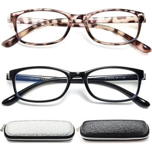 EYEURL Reading Glasses Womens Blue Light Blocking - 2 Pack Lightweight Computer Readers +0.75 Glare Blocking Ladies Eyeglass (Black+leopard)