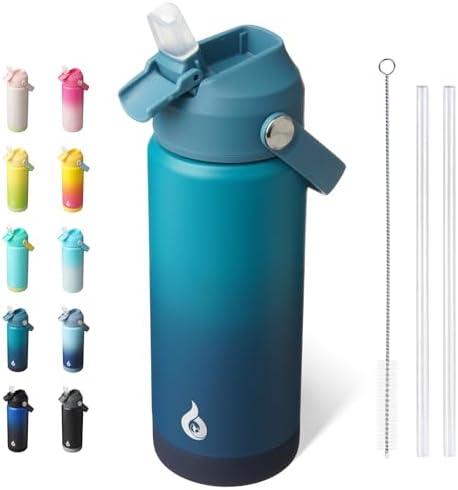 BJPKPK Insulated Water Bottle with Straw Lid, 18oz Thermo Water Bottles with Soft Nozzle, Flex Handle & Non-slip Boot, BPA Free Leak Proof Stainless Steel Metal Thermo, Tumblers, Cups,Vast