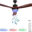 52 Inch Wood Ceiling Fan with RGB Dimming LED Light,with Music Bluetooth Speaker,Remote Control,3-Speed Regulation, Reversible Motor,Timing,for Living Room,Bedroom,Restaurant,Outdoor