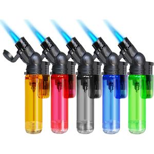 5 Pack Torch Lighter Mini Refillable Butane Lighters Single Jet Flame 45 Rotatable Torch Lighters Windproof Adjustable Butane Gas Lighter for Candle Camping Fireplace Party BBQ Grill(Without Fuel) (Long Body)