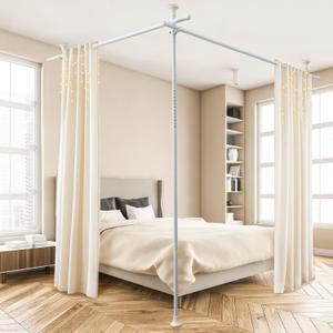 Heavy Duty 1" No-Drill Room Divider Rod - Rustproof Adjustable Tension Pole 4-10ft (H) 28-114inch(W) for Privacy Curtains & Temporary Walls, White