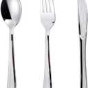 N9R 120PCS Silver Plastic Silverware, Silver Plastic Cutlery Set Disposable Flatware Dinnerware -60 Forks, 30 Spoons, 30 Knives for Wedding, Party, Birthday and Daily Use