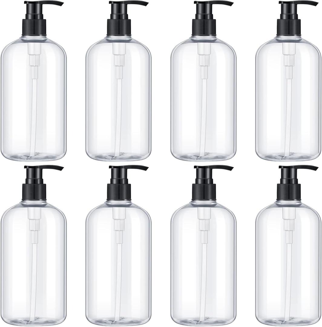 8 Pcs Plastic Pump Bottles Empty Lotion Bottle with Pump Refillable Dish Soap Dispenser Portable Hand Soap Dispenser Shampoo Lotion Container for Oil Liquid Soap(Clear,6 oz)