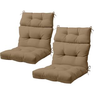 COOS BAY Outdoor Chair Cushions High Back 46x22 Inch, Tufted Patio Seat Cushions with Ties, Water-Resistant Replacement Pads, 2 Pack, Khaki