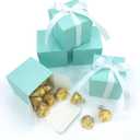 Small Cube Turquoise Candy Treat Boxes Bulk Teal Blue Gift Boxes Wedding Favors Baby Bridal Shower Birthday Party Boxes Supplies, 50pc (Aqua Blue)