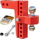 LOCAME Adjustable Trailer Hitch, Fits 2-Inch Receiver Only, 8-Inch Drop/Rise Aluminum Drop Hitch,12,500 LBS GTW-Tow Hitch for Heavy Duty Truck with Double Stainless Steel Locks, Red, LC0014
