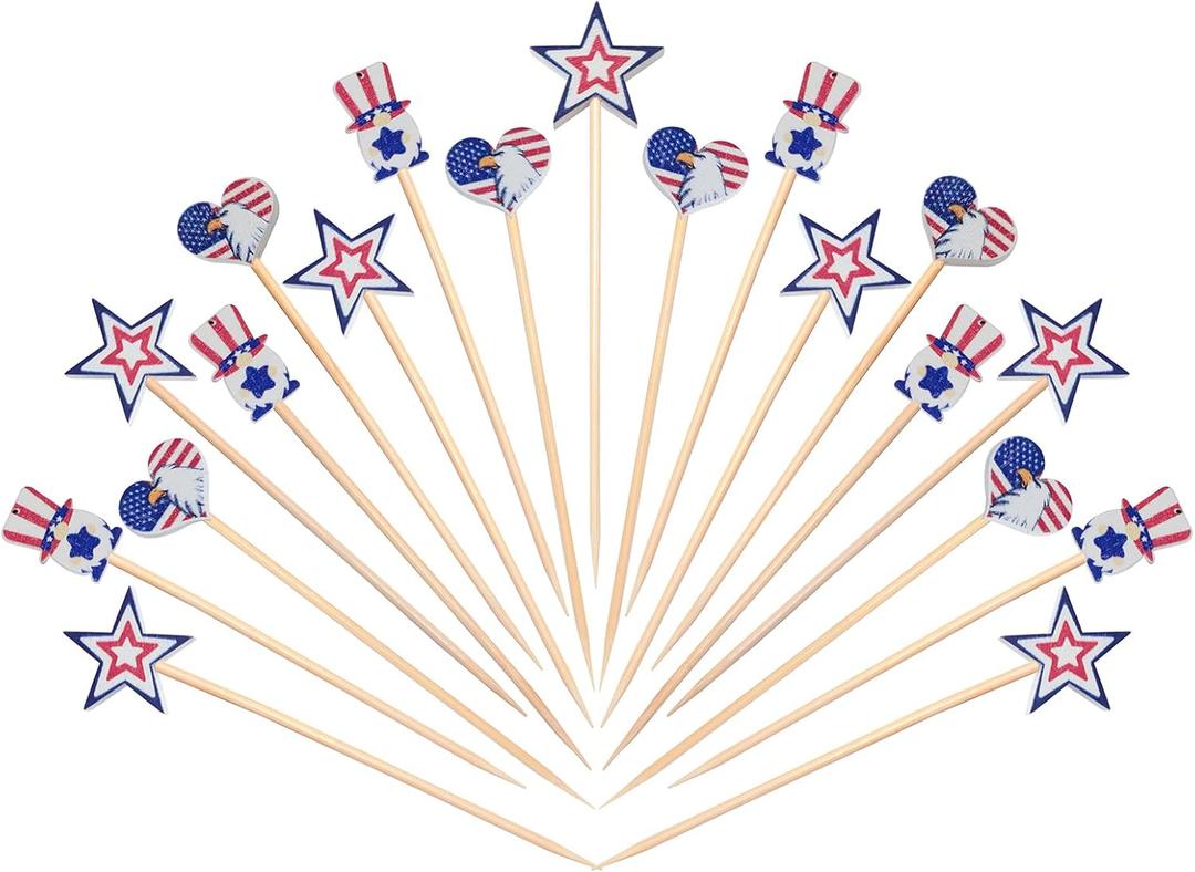 2 x 100 PCS Bamboo Cocktail Picks, Autumn Decorative Toothpicks Skewers for Appetizers, Fruits and Drink Garnish, Thanksgiving Day Party Decorations (USA-Style)