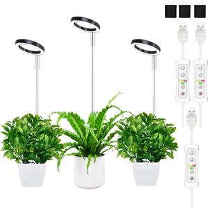 yadoker Plant Grow Light, LED Growing Light Full Spectrum for Indoor Plants,Height Adjustable, Automatic Timer, 5V Low Safe Voltage,Idea for Small Plant (3 Pack, Matte Black)