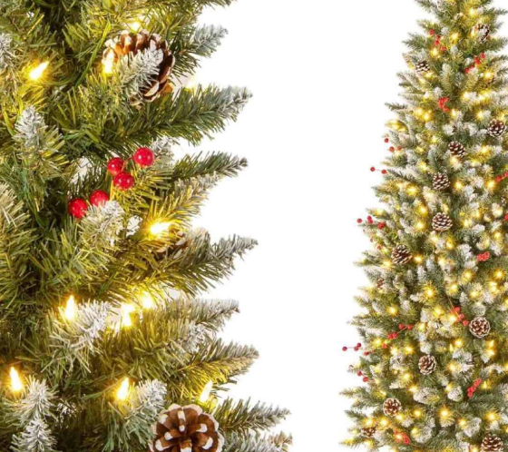 6ft Pre-lit Artificial Christmas Tree Slim Artificial Xmas Tree with 300 LED Light