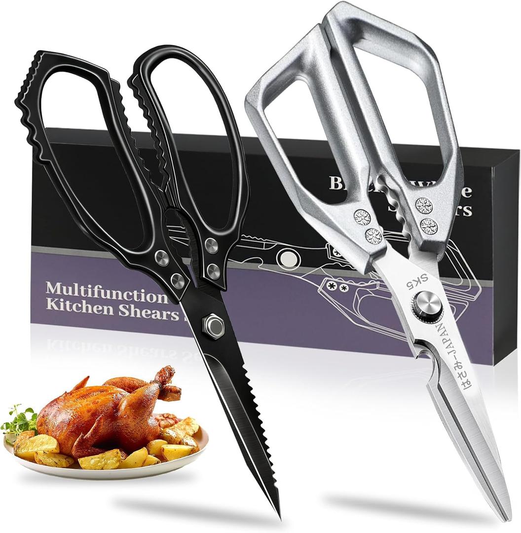 Kitchen Scissors Set, Heavy Duty Poultry Shears, Japanese Kitchen Shears for Meat, Chicken Bones, and Turkey, Stainless Steel Meat Scissors, Christmas Gifts for Men Women