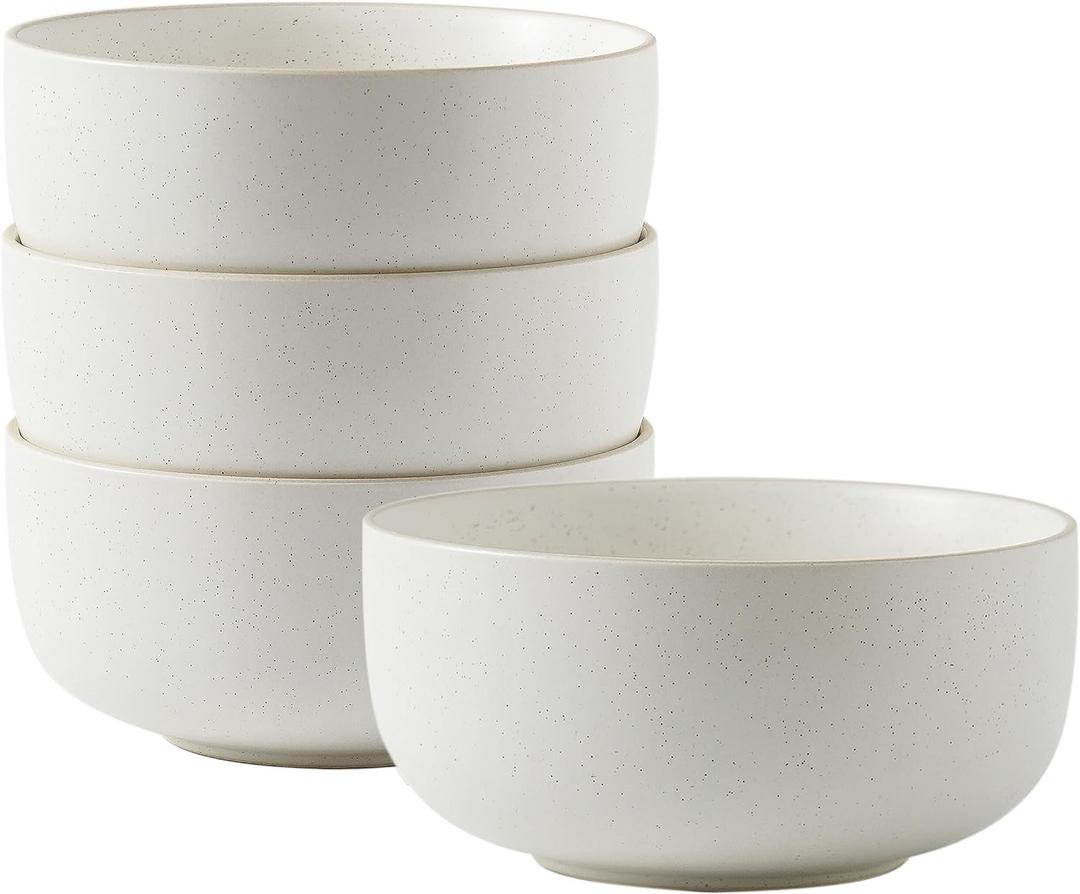 S&Q'S CERAMICS S&Q Ceramic Bowls for Kitchen, 36 Ounce, Large Capacity Cereal Bowls Set of 4, For Soup, Oatmeal, Breakfast, Microwave and Dishwasher Safe, Glazed Matte Off White
