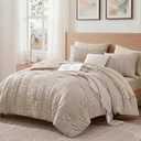 CASAAGUSTO Queen Comforter Set, 7 Pieces Oatmeal Seersucker Bed in a Bag Queen Size Soft All Seasons, Bedding Sets with Comforter, Flat Sheet, Fitted Sheet, 2 Pillow Shams, 2 Pillowcases