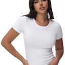 Womens T Shirts Basic Short Sleeve Crew Neck Slim Fit Tees Summer Workout Casual Bodycon Tops 2025 (White, XS)