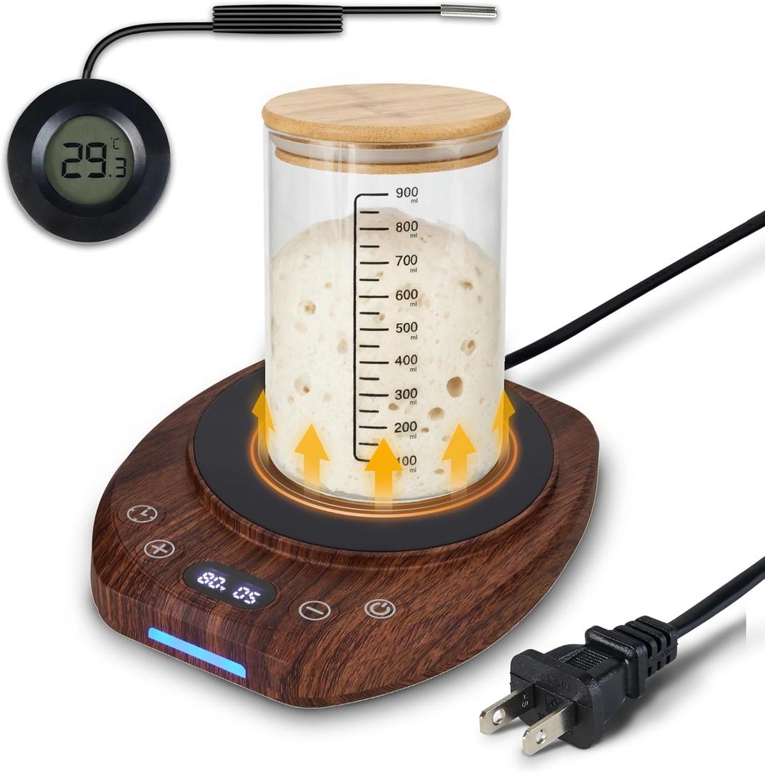 Sourdough Starter WarmerPrecise Control of Every 1F (70-120F)24-Hour Timer Intelligent Memory Heating Function Sourdough Starter Heater for Home Baking with Thermometer
