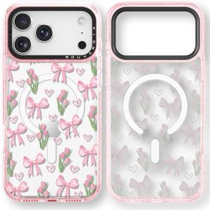 Bouvardia for iPhone 17 Pro Case, Compatible with Magsafe, Cute Girly Design for Women, Shockproof & Aesthetic, Bows & Flowers - Tulips
