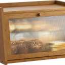 GHWIE Large Bread Box, Easy Access & Cleaning - Bamboo Bread Box for Kitchen Countertop with Acrylic Door (Coffee, Medium)