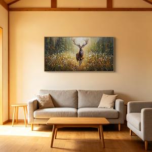 XLSJERST Country Wall Decor Poster 58x29 Inches - Elk Picture Hunting Artwork Large Canvas Picture Brown Deer Wall Art for Living Room Guest Bath Decoration