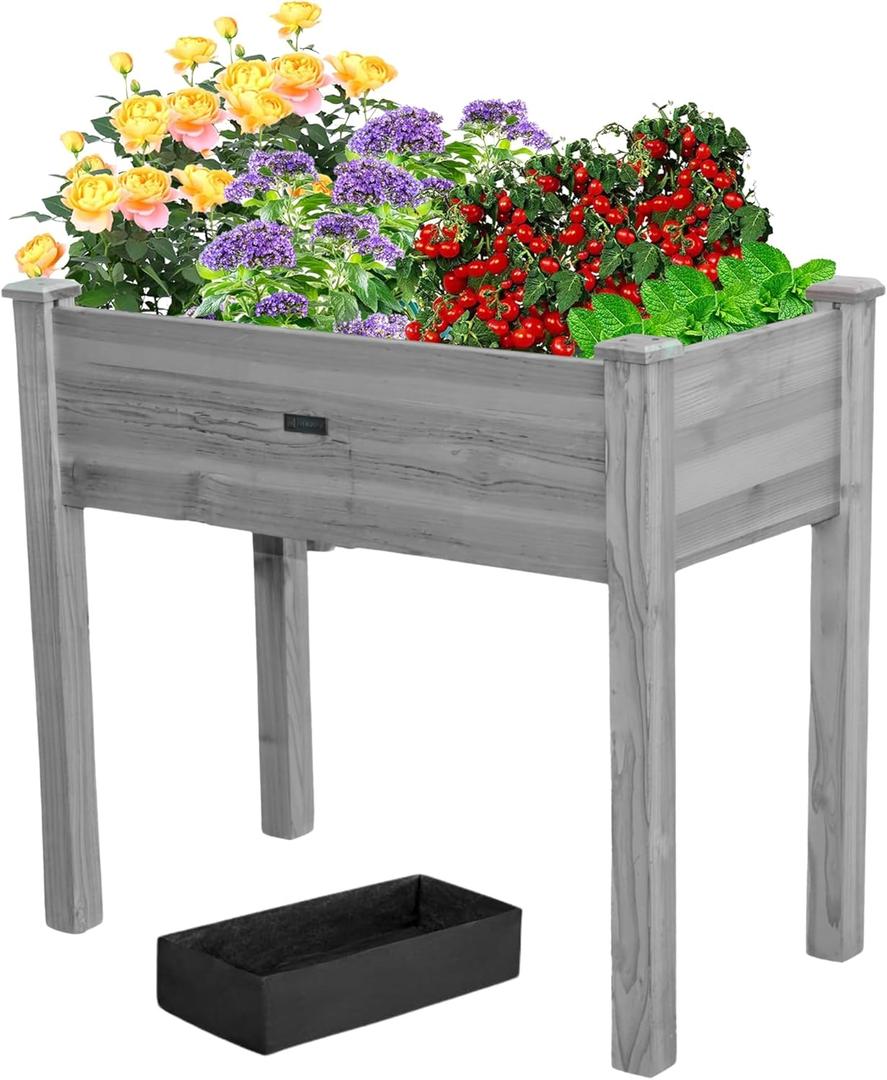 34x18x30in Wooden Raised Garden Bed with Legs,Elevated Reinforced Planter Box with Bed Liner for Backyard/Patio/Gardener,150lb Capacity - Gray 34x18x30in Wooden Raised Garden Bed with Legs,Elevated Reinforced Planter Box with Bed Liner for Backyard/Patio/Gardener,150lb Capacity - Gray