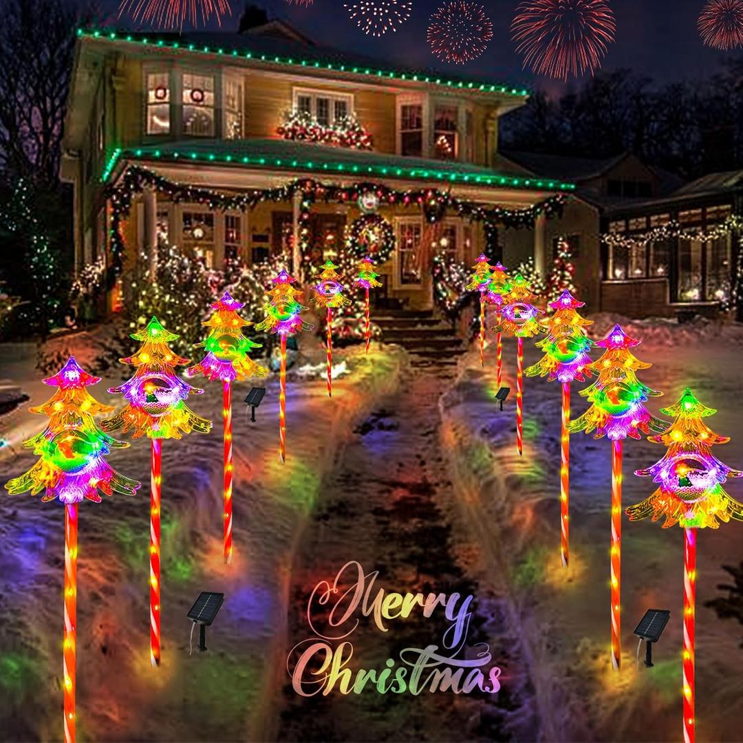 30.7'' Larger Christmas Decorations Outdoor Solar Pathway Lights, 3Packs Solar Christmas Trees with Colour 51LEDS, Xmas Tree Candy Cane Stake Lights Outside for Garden Porch Path Yard Decor