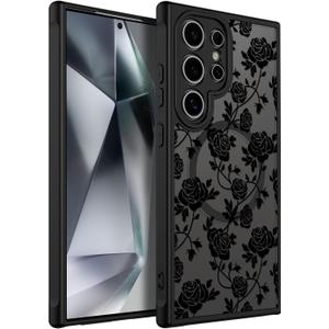 SEXYMOM Magnetic for Samsung Galaxy S24 Ultra Case - Wireless Charging Compatible,Cute Floral Design for Women and Girls,Slim Fit Translucent Matte Phone Case - Roses