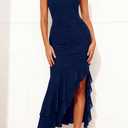 BTFBM Summer Dresses for Women 2026 Bodycon Ruched Sleeveless V Neck Solid Maxi Cocktail Wedding Guest Dress (Blue, XXL)