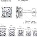 5 Pairs 14K Gold Plated Princess Cut Clear Cubic Zirconia Stud Earring Set for Women Men