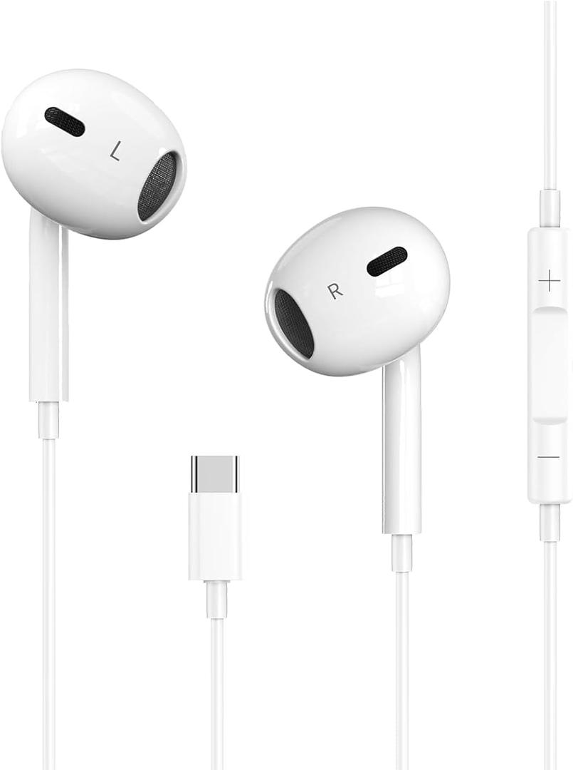 1 Pack-USB C Headphones for iPhone 15 Pro Earbuds Type C Wired Earphones with Mic & Remote Control Noise Cancelling for iPhone 15 Pro/PM, iPad Pro, Galaxy S23/S22/S21/Ultra Note 10/20, Pixel 7/6/6