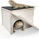 Large Bearded Dragon Basking Platform,Wooden Reptile Hide Cave with Slate Rock Climbing Ramp Tank Accessories for Leopard Geckos,Lizard,Snake,Tortoise (Medium)