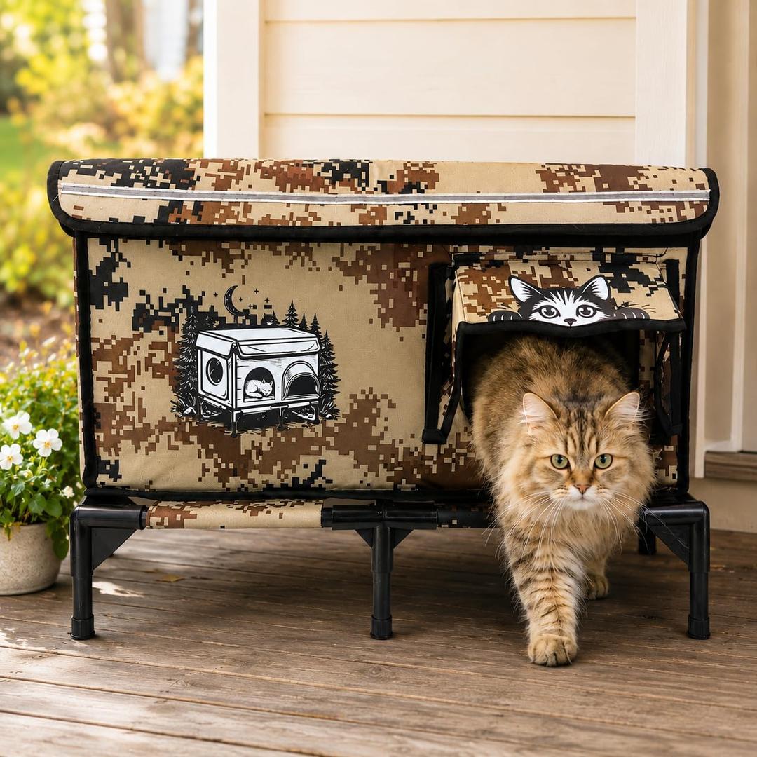 Outdoor Cat House for Stray Feral Cats,Large Cat Shelter 900D Oxford Fabric