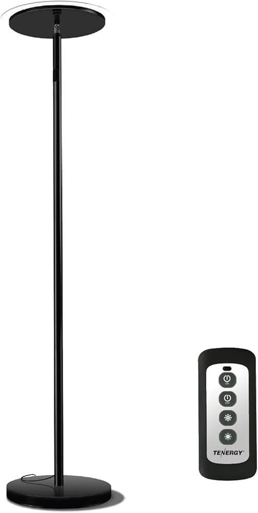 Tenergy Modern Torchiere Floor Lamp, 3000L LED, 30W, Remote Control, Touch Dimmer, 90° Adjustable, Warm White