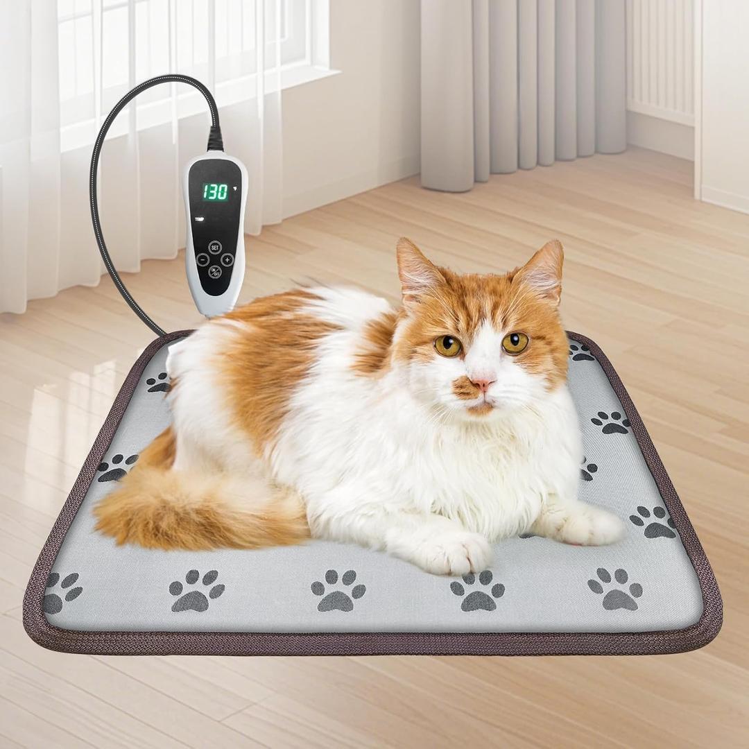 GOLOPET Cat Heating Pad 18x18 in with Smart Thermostat Switch and Power Line Protection Tube,Obtained MET and UL Dual Certification,Waterproof Pet Heating Pad for Cats-Paw Print