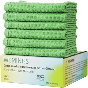 Cotton Dishcloths Set for Home and Kitchen Cleaning- 12x12 Inches - Dish Cloths,Dish Towels,Dish Rags - with Hanging Loop - 100% Cotton,Soft,Absorbent (Pack of 6) (Green, 6)