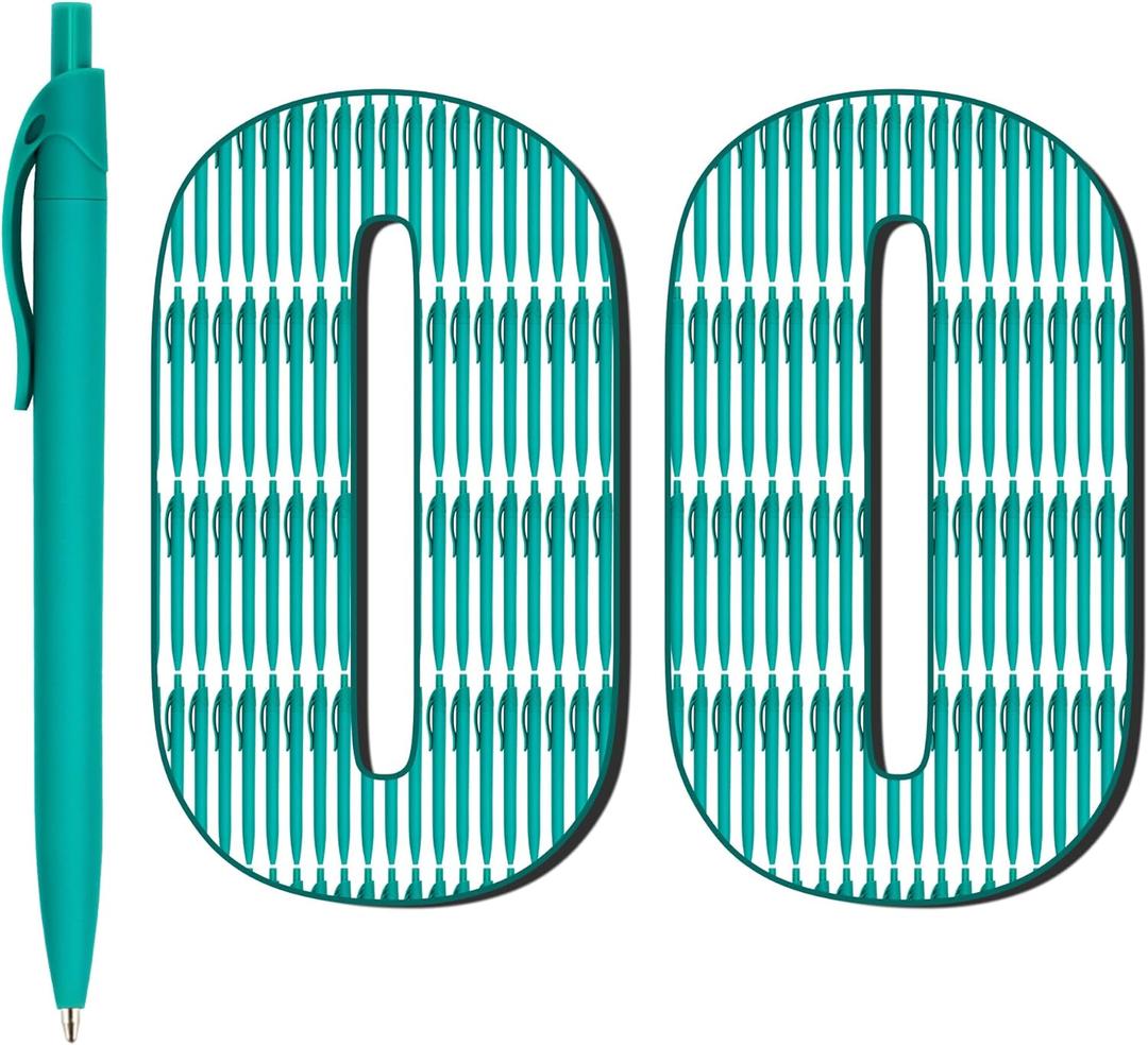 Deegtran 100 Pack No Bleed Teal Blue Barrel Click Pens, Wholesale Retractable Ballpoint Pens, Medium Point, Smooth Ink, 1.0MM Black Ink